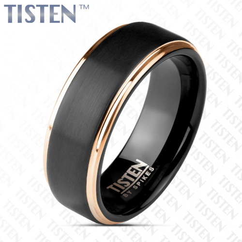 Купить Кольцо Tisten из титан-вольфрама (тистена) R-TS-022 с черной матовой полосой посередине