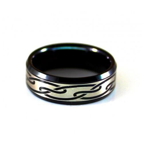 Купить Черное кольцо из карбида вольфрама CARRAJI RTU-076 с орнаментом
