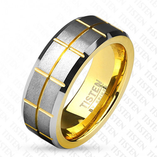 Купить Мужское кольцо Tisten из титан-вольфрама (тистена) R-TS-020 с золотистым покрытием