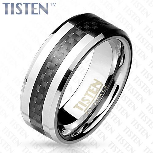 Купить Мужское кольцо из тистена (титан-вольфрама) Tisten R-TS-016 с карбоновой вставкой