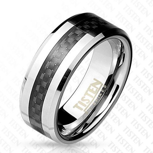 Купить Мужское кольцо из тистена (титан-вольфрама) Tisten R-TS-016 с карбоновой вставкой