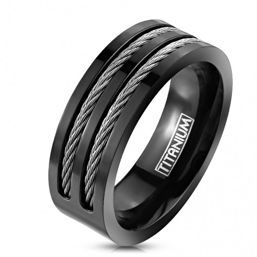 Купить Мужское кольцо из титана Spikes R-TM-3653 с металлическим тросом