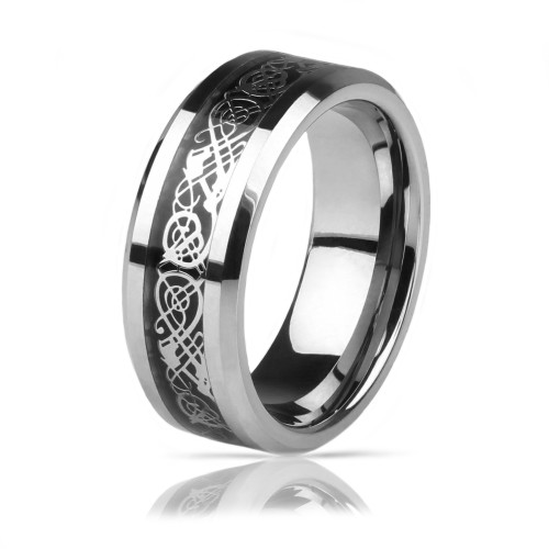 Купить Кольцо из карбида вольфрама Lonti RTG-0034 с орнаментом "Кельтский дракон"