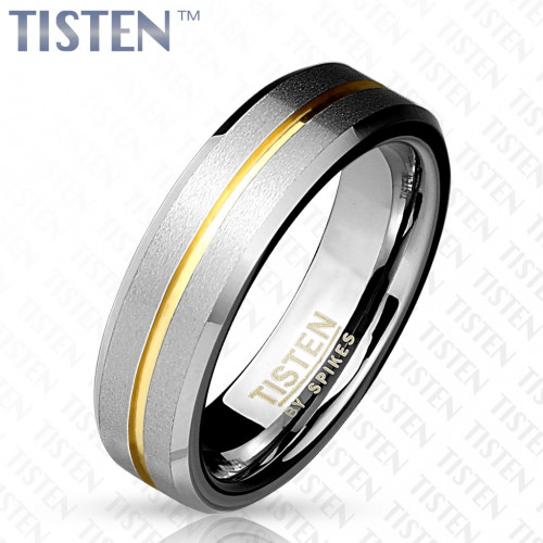 Купить Кольцо Tisten из титан-вольфрама (тистена) R-TS-015 с золотистой полосой