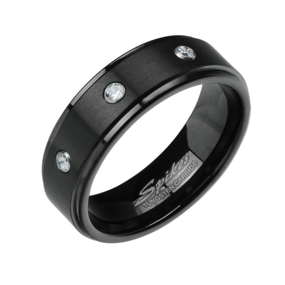 Купить Мужское кольцо из черного вольфрама SPIKES R-TU-135M с фианитами