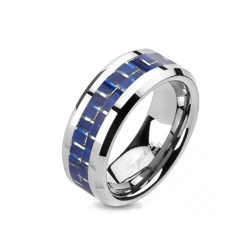 Купить Мужское кольцо из титана Spikes R-ТМ-3632 с синей карбоновой вставкой