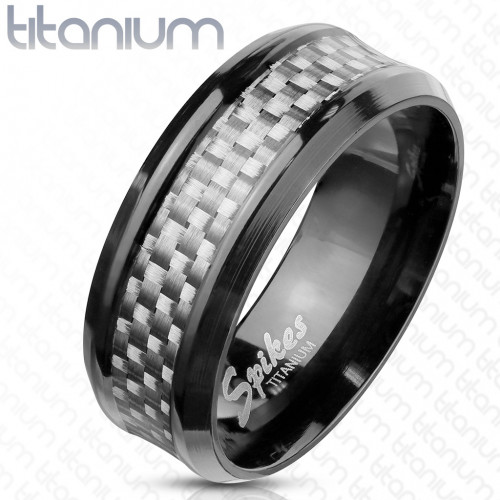 Купить Черное титановое кольцо мужское Spikes R-TM-3637 с карбоновой вставкой