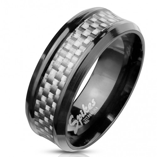 Купить Черное титановое кольцо мужское Spikes R-TM-3637 с карбоновой вставкой