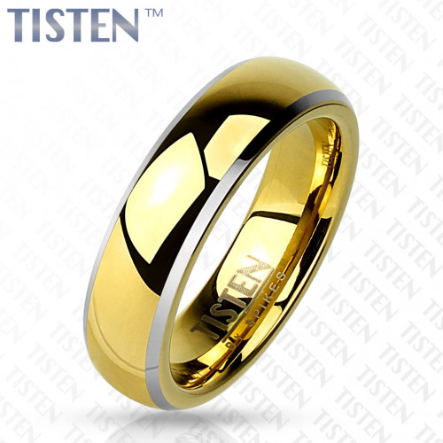 Купить Кольцо Tisten из титан-вольфрама (тистена) R-TS-009 обручальное с золотым ионным покрытием