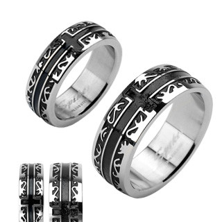 R-H1001.jpg Купить Кольцо из стали Spikes R-H1001 черное с крестом