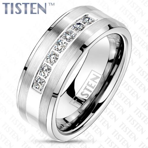 Купить Мужское кольцо из тистена (титан-вольфрама) с фианитами Tisten R-TS-024