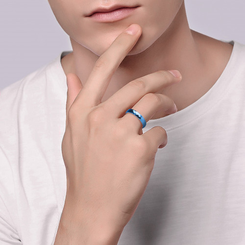 Купить Синее кольцо из вольфрама Lonti R-TU-011B с ромбовидными гранями