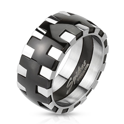 Купить Мужское кольцо из стали Spikes R-M2814 двойное, двухцветное Купить Мужское кольцо из стали Spikes R-M2814 двойное, двухцветное